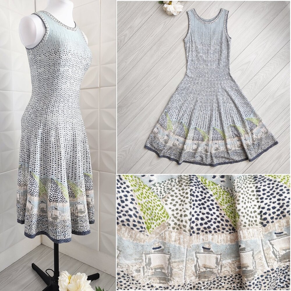 Knit Maxi Dress Beach Umbrella Polka Dots Pale Blue Sleeveless Stretch S Nic+Zoe
